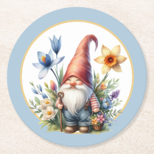 Dessous-de-verre Rond En Papier Fête du jardin du printemps mignon gnome