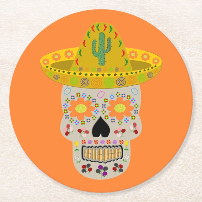 Dessous-de-verre Rond En Papier Fête mexicaine du crâne mort (Devant)