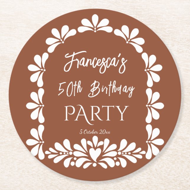 Dessous-de-verre Rond En Papier Fête mexicaine en terre cuite talavera personnalis (Devant)