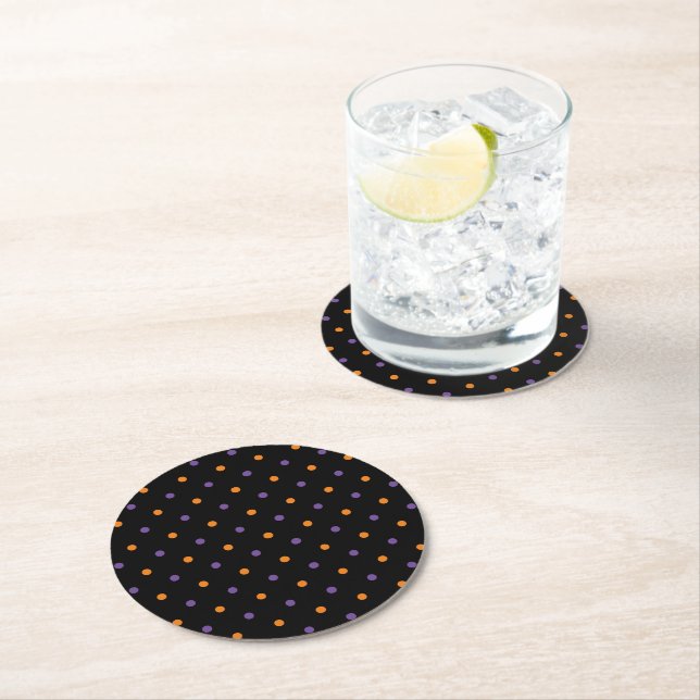 Dessous-de-verre Rond En Papier Fête pois d'Halloween orange violet noir (En situation)