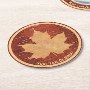 Dessous-de-verre Rond En Papier Feuille d'érable sur écorce de bouleau intérieur