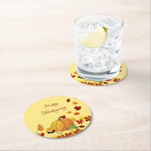 Dessous-de-verre Rond En Papier Feuilles citrouilles Et Colorés