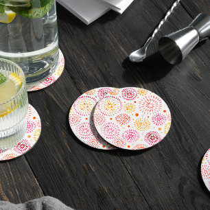 Dessous-de-verre Rond En Papier Feux d'aquarelle mignonne en jaune et orange