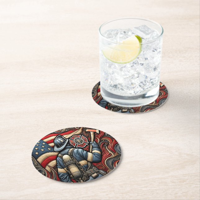 Dessous-de-verre Rond En Papier Fière récompense du pompier en art (En situation)