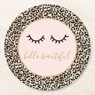 Dessous-de-verre Rond En Papier Fille Black Eyelashes Gold Glam Empreinte de léopa
