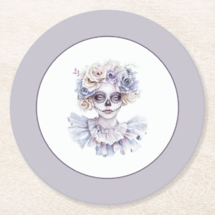 Dessous-de-verre Rond En Papier Fille Fleur Lavande Crème Halloween