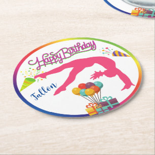 Dessous-de-verre Rond En Papier Filles Anniversaire Gymnastique Ressort Arc-en-cie