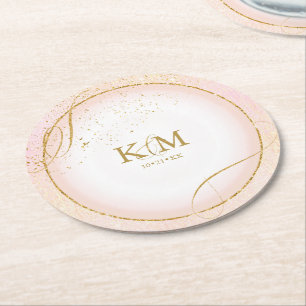 Dessous-de-verre Rond En Papier Fine Lines Gold Abstrait Mariage V3 Blush ID867