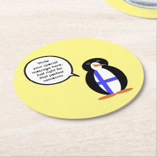 Dessous-de-verre Rond En Papier Finlande Discutant Mme Pingouin Personnalisé