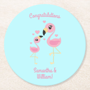 Dessous-de-verre Rond En Papier Flamant rose Baby shower mignon Tropical
