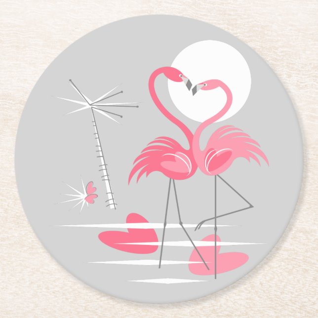 Dessous-de-verre Rond En Papier Flamant rose Love dessous de verre rond (Devant)