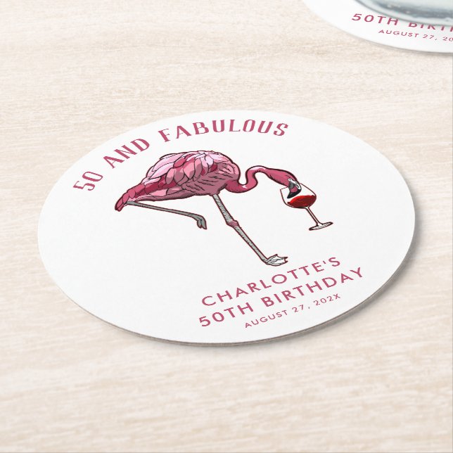 Dessous-de-verre Rond En Papier Flamant rose rose 50e Anniversaire Novelty Swag (Incliné)