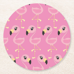 Dessous-de-verre Rond En Papier Flamant rose rose Tropical 1er anniversaire Dessou