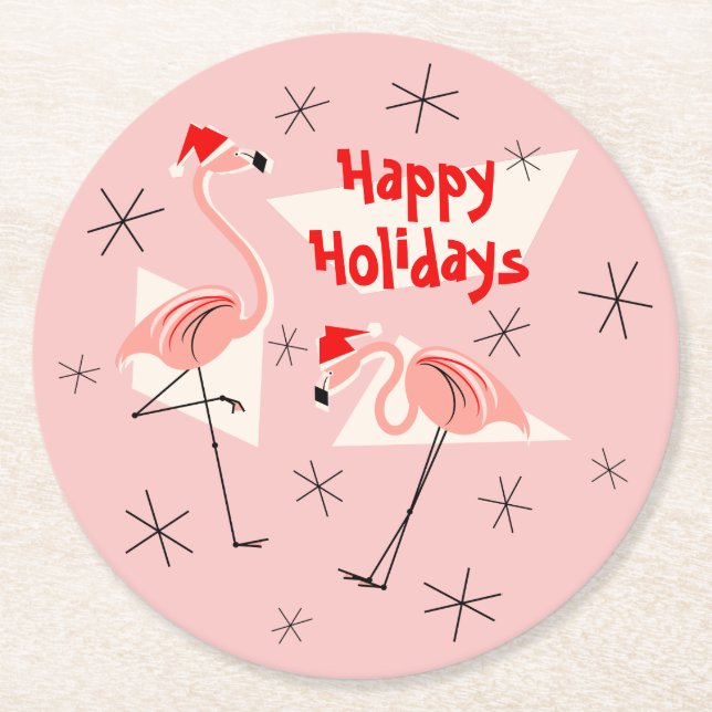 Dessous-de-verre Rond En Papier Flamant rose Santas Pink Vacances autour (Devant)