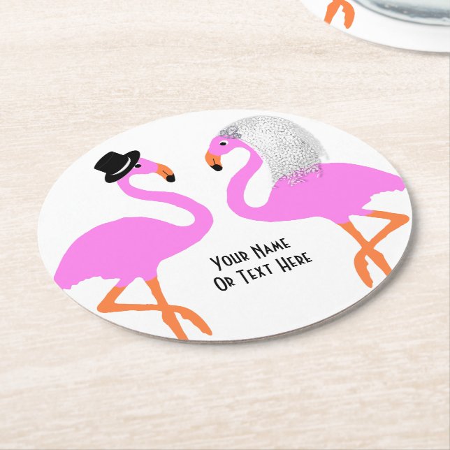 Dessous-de-verre Rond En Papier Flamants roses roses mignons Mariage de mariée et  (Incliné)