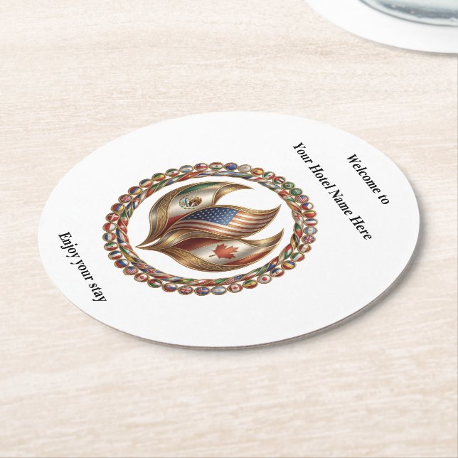 Dessous-de-verre Rond En Papier Flamme de l'unité internationale avec emblème de d (Incliné)