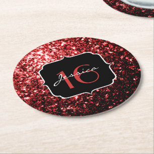 Dessous-de-verre Rond En Papier Flamme rouge foncé Parties scintillant scintille G