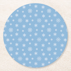 Dessous-de-verre Rond En Papier Flammes de neige blanches de Noël bleu motif béb