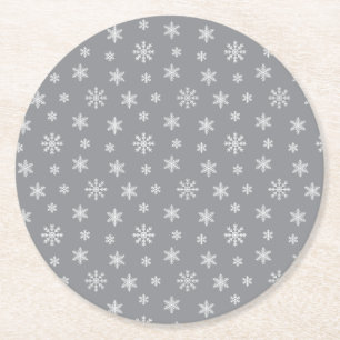 Dessous-de-verre Rond En Papier Flammes de neige blanches de Noël gris motif moder