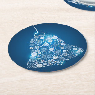 Dessous-de-verre Rond En Papier Flammes de neige blanches et bleues brillantes Bel