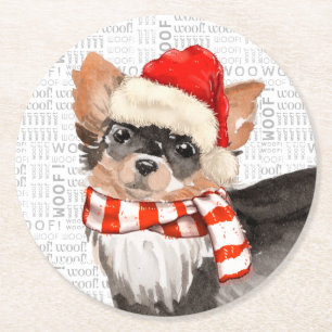 Dessous-de-verre Rond En Papier Fleas Navidog Noël Chihuahua de longue date