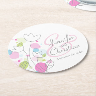 Dessous-de-verre Rond En Papier Fleur confetti moderne nom date dessous de verre m