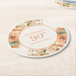 Dessous-de-verre Rond En Papier Fleur de Crème de Pêche Élégante 90e Anniversaire