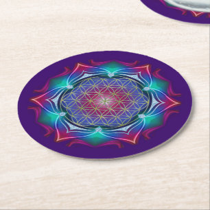 Dessous-de-verre Rond En Papier Fleur de la vie / Blume des Lebens - Mandala IV
