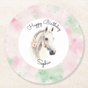Dessous-de-verre Rond En Papier Fleur de Menthe Rose Anniversaire Cheval Blanc