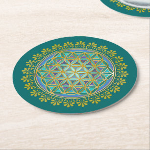 Dessous-de-verre Rond En Papier Fleur de vie / Blume des Lebens - Bouton V