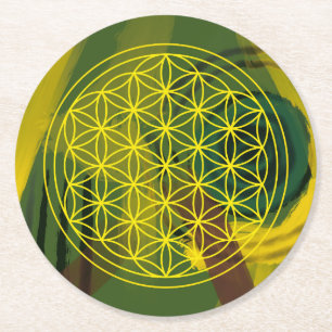 Dessous-de-verre Rond En Papier fleur de vie, géométrique sacrée, zen, chakra,