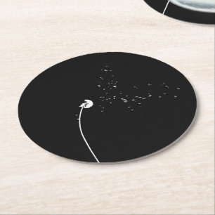 Dessous-de-verre Rond En Papier Fleur noire et blanche de Minimalistic moderne de