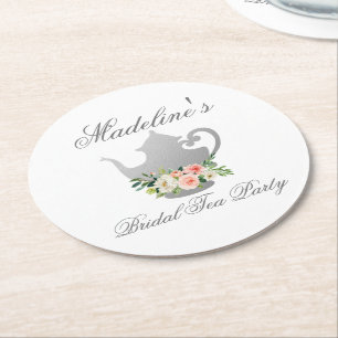 Dessous-de-verre Rond En Papier Fleur rose Fête des mariées Argent Tea Party