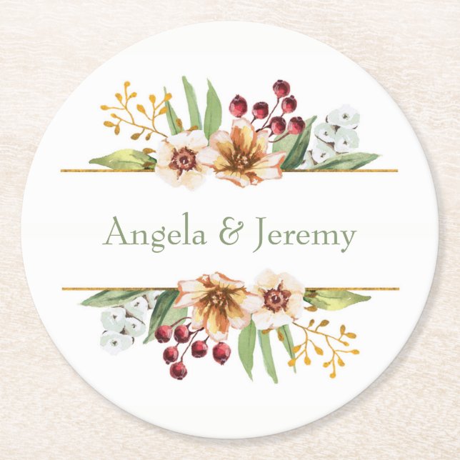 Dessous-de-verre Rond En Papier Fleur sauvage d'automne - Mariage d'aquarelle (Devant)