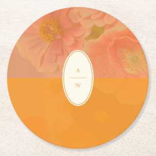Dessous-de-verre Rond En Papier Fleur sauvage vintage Pink Poppy Mariage Monogramm