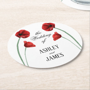 Dessous-de-verre Rond En Papier Fleurs arquées de pavot rouge Mariage Moderne