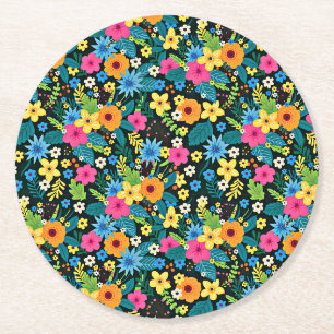 Dessous-de-verre Rond En Papier Fleurs Ditsy Vibrantes Motif Floral-43785