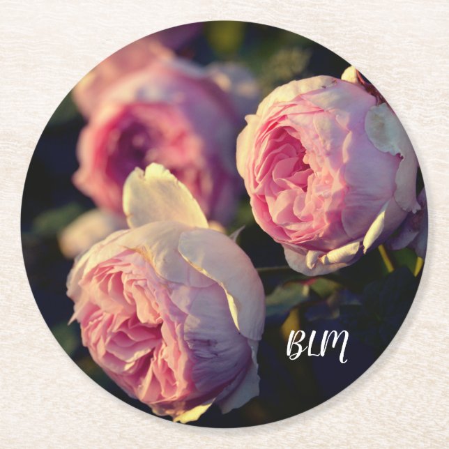 Dessous-de-verre Rond En Papier Fleurs roses roses du jardin (Devant)