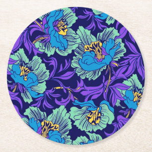 Dessous-de-verre Rond En Papier Fleurs violettes et bleues William Morris