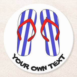 Dessous-de-verre Rond En Papier Flip Flops Plage Sandales Texte Personnalisé
