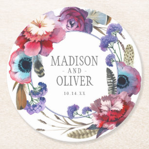 Dessous-de-verre Rond En Papier Floral de pivoine fleur sauvage avec plumes MARI