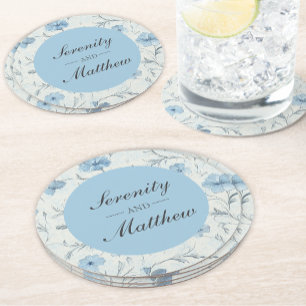 Dessous-de-verre Rond En Papier Floral Dusty Blue Country Garden Mariage élégant