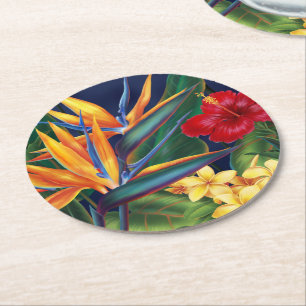 Dessous-de-verre Rond En Papier Floral hawaïen de paradis tropical