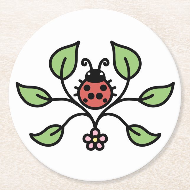 Dessous-de-verre Rond En Papier Floral Ladybug Coaster (Devant)