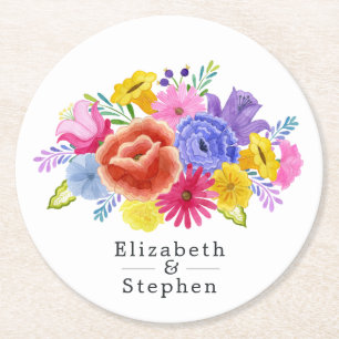 Dessous-de-verre Rond En Papier Floral Mariage mexicain de Fiesta