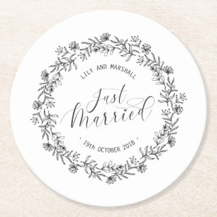 Dessous-de-verre Rond En Papier Floral personnalisé juste marié Dessous de verr