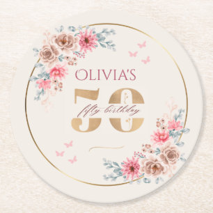 Dessous-de-verre Rond En Papier Floral Thème 50ème anniversaire