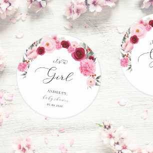 Dessous-de-verre Rond En Papier Floral vibrant rose chaud C'est un Baby shower de