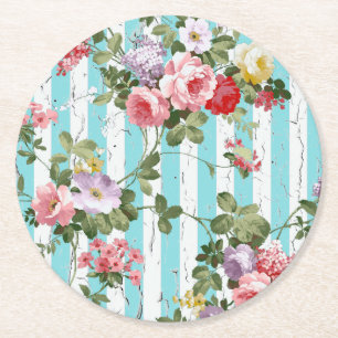 Dessous-de-verre Rond En Papier Flore sur la Patinée Bleue antique