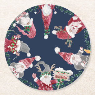 Dessous-de-verre Rond En Papier Folio Holly Folid de Noël des Gnomes rouges de la 